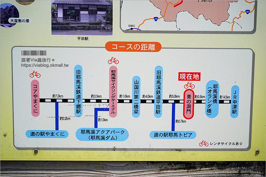 九州大分中津旅遊》耶馬溪自行車一日遊～日本新三景之旅！競秀峰、青之洞門、平田宿驛、平田郵便局、耶馬溪橋、中津城～跟著我一天玩透透！