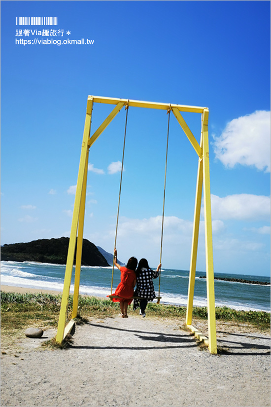 福岡糸島景點》二見ヶ浦海灘(1)～網美必拍打卡：#ジハングン停車場／黃色販賣機、黃色超大鞦千這裡拍！